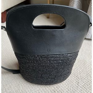 BR banana republic black crossbody leather and raffia bag